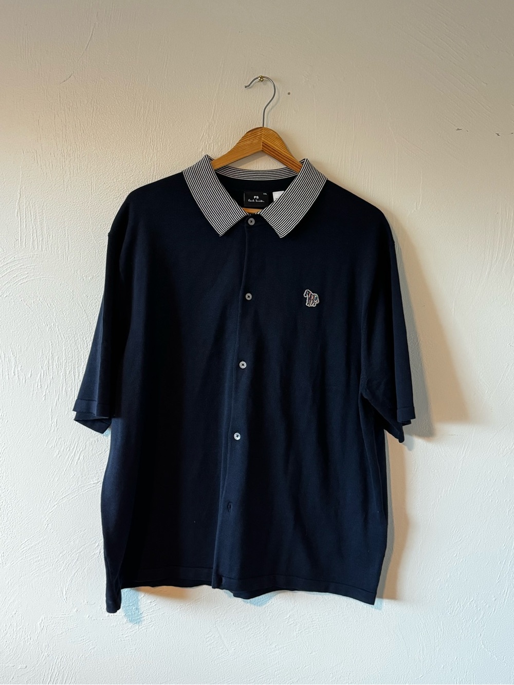 PS Paul Smith Navy Short-Sleeve Polo with Striped Contrast Collar